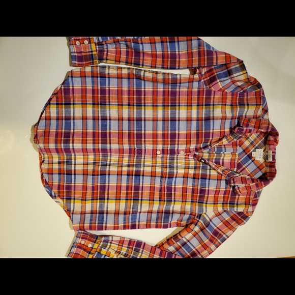 J. Crew  bright rainbow multi color plaid button down size mens S - Picture 6 of 12